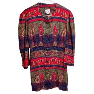 Kwai Top Women 10 Blouse Paisley Rayon Colorful Button Front Tunic Made in USA